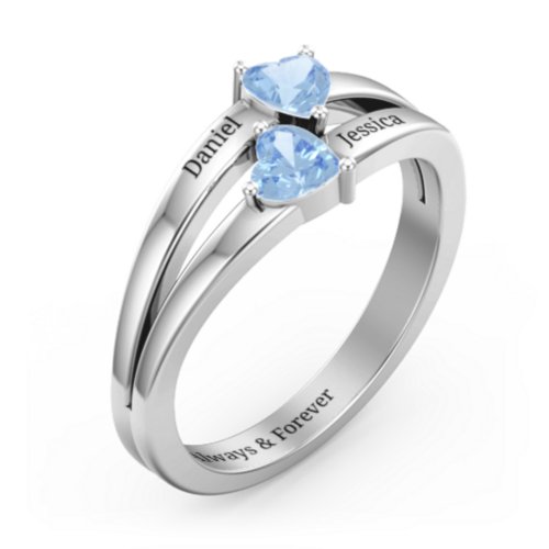 Twin Hearts Ring – Sterling Silver with Blue Topaz