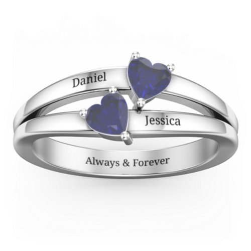 Twin Hearts Ring – Sterling Silver with Blue Sapphire
