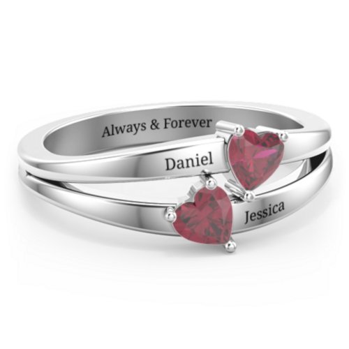 Twin Hearts Ring – Sterling Silver with Ruby