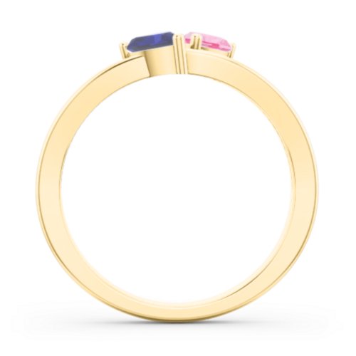 Twin Hearts Ring – 10K Yellow Gold with Pink Tourmaline and Blue Sapphire