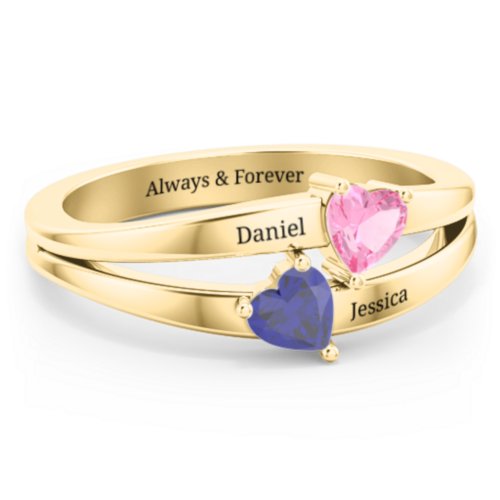 Twin Hearts Ring – 10K Yellow Gold with Pink Tourmaline and Blue Sapphire