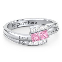 Engravable Bypass Ring with Princess Cut Gemstones and Accents