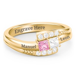 Engravable Bypass Ring with Princess Cut Gemstones and Accents
