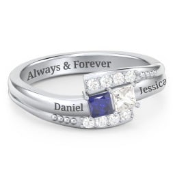 Engravable Bypass Ring with Princess Cut Gemstones and Accents
