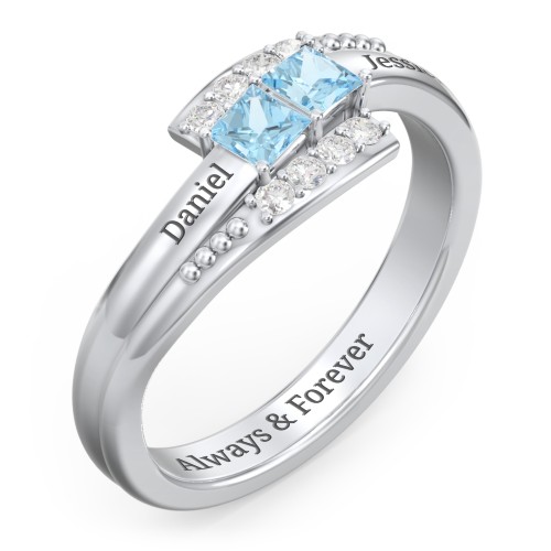 Engravable Bypass Ring with Princess Cut Gemstones and Accents