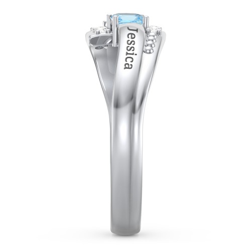 Engravable Bypass Ring with Princess Cut Gemstones and Accents