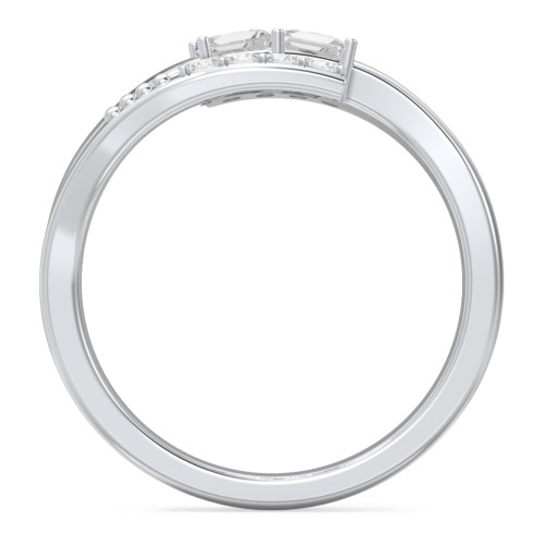 Engravable Bypass Ring with Princess Cut Gemstones and Accents