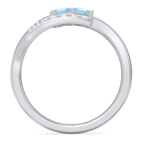 Engravable Bypass Ring with Princess Cut Gemstones and Accents