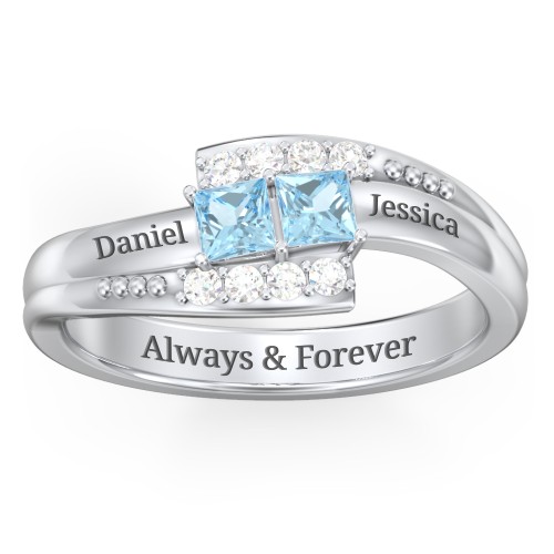 Engravable Bypass Ring with Princess Cut Gemstones and Accents