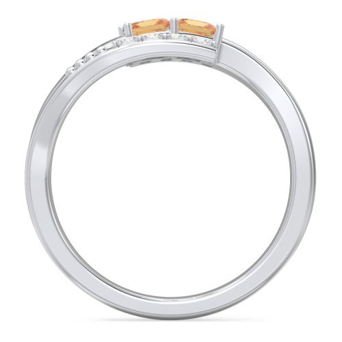 Engravable Bypass Ring with Princess Cut Gemstones and Accents – Sterling Silver with Citrine and White Premium Zirconia