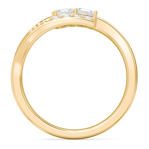 Engravable Bypass Ring with Princess Cut Gemstones and Accents – 10K Yellow Gold with Diamond and White Premium Zirconia