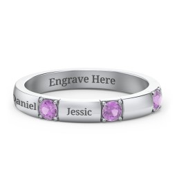 Elegant Three Gemstone Ring in 925 Sterling Silver with Amethyst