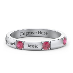 Elegant Three Gemstone Ring in 925 Sterling Silver with Ruby