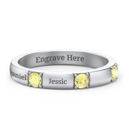 Elegant Three Gemstone Ring in 925 Sterling Silver with Citrine