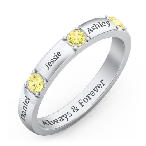 Elegant Three Gemstone Ring – Sterling Silver with Citrine