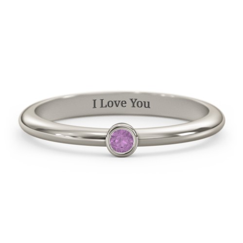 Classic Bezel Set Ring – 10K White Gold with Amethyst