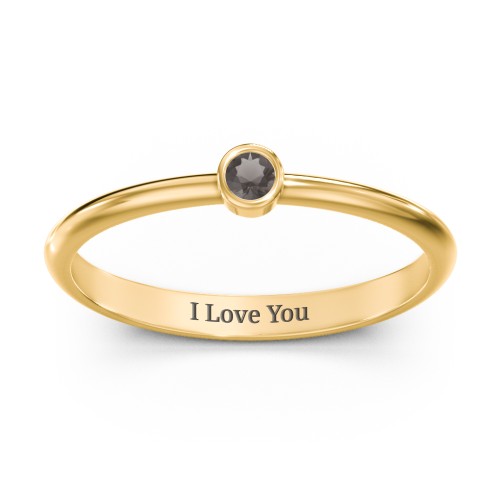 Classic Bezel Set Ring – 18K Gold Plated Silver with Smokey Quartz