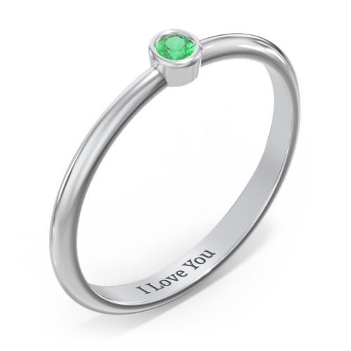 Classic Bezel Set Ring – Sterling Silver with Emerald