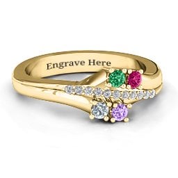 Four Stone Ring with Accents in 10K Solid Yellow Gold with Emerald, Ruby, Cubic Zirconia, and Amethyst