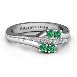 Four Stone Ring with Accents in 925 Sterling Silver with Emerald
