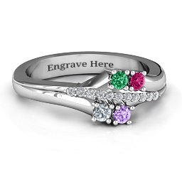 Four Stone Ring with Accents in 925 Sterling Silver with Emerald, Ruby, Cubic Zirconia, and Amethyst