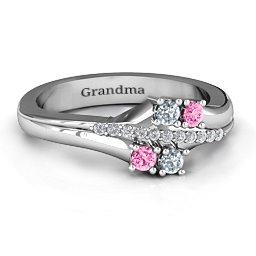 Four Stone Ring with Accents in 925 Sterling Silver with Cubic Zirconia and Pink Tourmaline