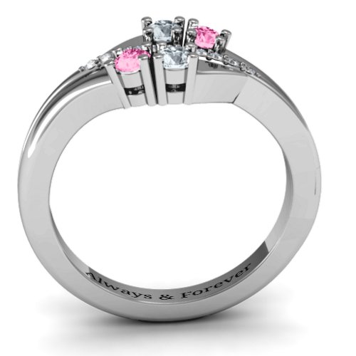 Four Stone Ring with Accents – Sterling Silver with Cubic Zirconia and Pink Tourmaline