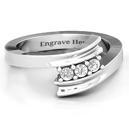 Three Stone Ridged Bypass Ring