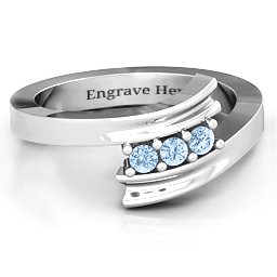 Three Stone Ridged Bypass Ring in 925 Sterling Silver with Aquamarine