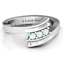 Three Stone Ridged Bypass Ring in 925 Sterling Silver with Opal