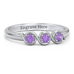 Triple Wave Ring in 925 Sterling Silver with Amethyst