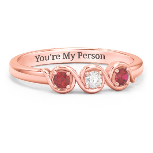 Triple Wave Ring – 10K Rose Gold with Garnet and Cubic Zirconia