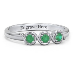 Triple Wave Ring in 925 Sterling Silver with Emerald