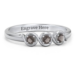 Triple Wave Ring in 925 Sterling Silver with Smokey Quartz