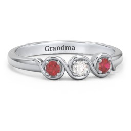 Triple Wave Ring in 925 Sterling Silver with Garnet and Cubic Zirconia