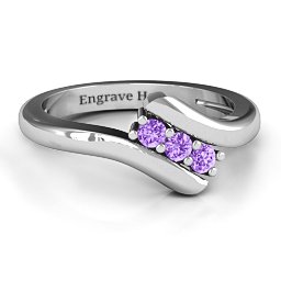 Three Stone Classic Bypass Ring in 925 Sterling Silver with Amethyst