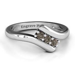 Three Stone Classic Bypass Ring in 925 Sterling Silver with Smokey Quartz