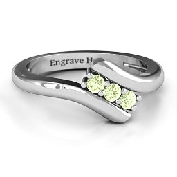 Three Stone Classic Bypass Ring in 925 Sterling Silver with Peridot