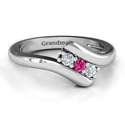 Three Stone Classic Bypass Ring in 925 Sterling Silver with Cubic Zirconia and Ruby