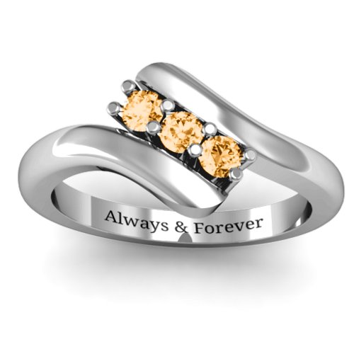 Three Stone Classic Bypass Ring – Sterling Silver with Citrine