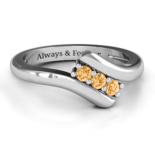 Three Stone Classic Bypass Ring – Sterling Silver with Citrine