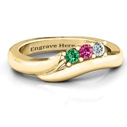Three Stone Single Bypass Ring in 10K Solid Yellow Gold with Emerald, Ruby, and Cubic Zirconia