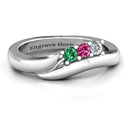 Three Stone Single Bypass Ring in 925 Sterling Silver with Emerald, Ruby, and Cubic Zirconia