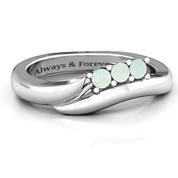 Three Stone Single Bypass Ring in 925 Sterling Silver with Opal