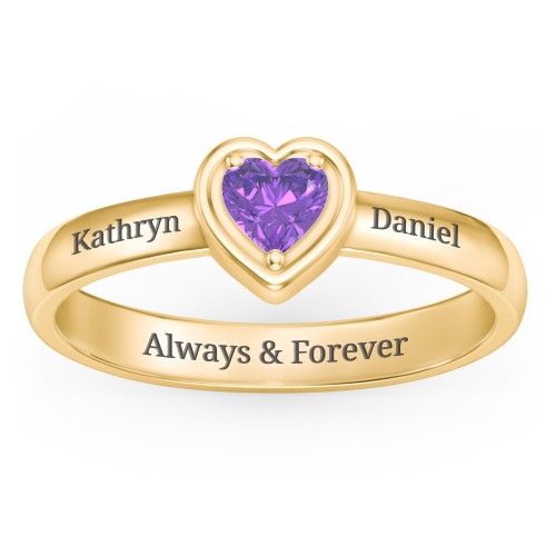 Heart in a Heart Ring – 18K Gold Plated Silver with Amethyst