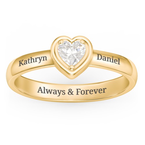 Heart in a Heart Ring – 18K Gold Plated Silver with Cubic Zirconia