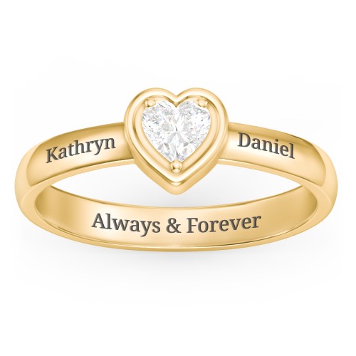 Heart in a Heart Ring – 18K Gold Plated Silver with Diamond