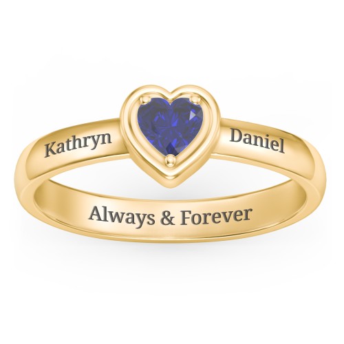 Heart in a Heart Ring – 18K Gold Plated Silver with Blue Sapphire