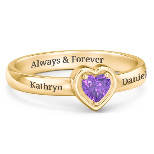 Heart in a Heart Ring – 18K Gold Plated Silver with Amethyst