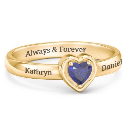 Heart in a Heart Ring – 18K Gold Plated Silver with Blue Sapphire